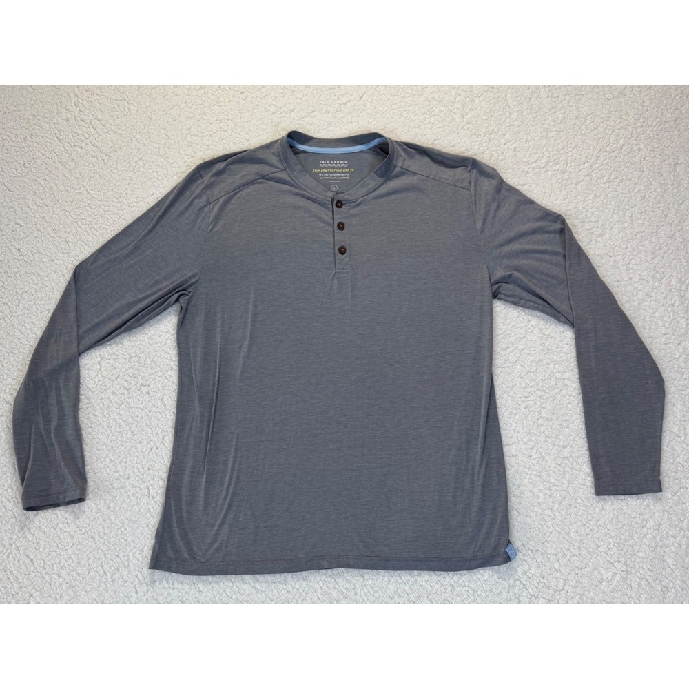 Fair Harbor Mens Grey Long Sleeve Henley UPF 50 Sun Protection Top Size L